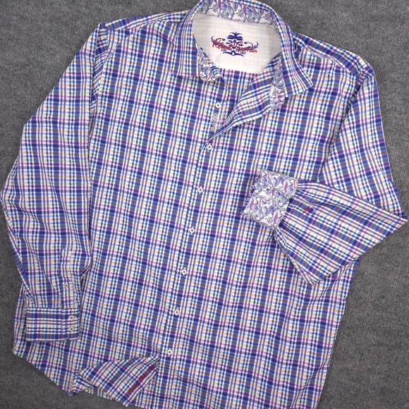 Robert Graham Shirt Mens 2XLT Multicolor Plaid Paisley Flip Cuff Long Sleeve - Picture 1 of 10